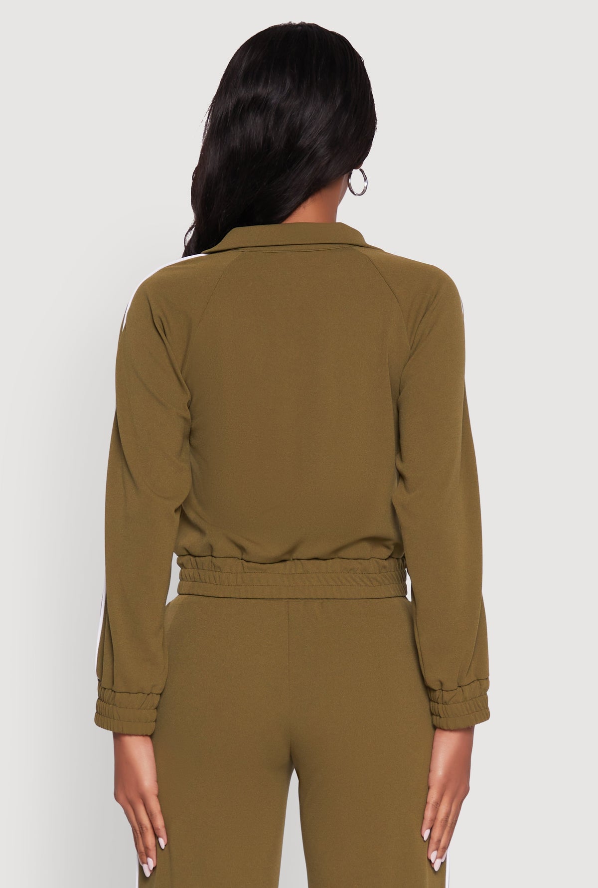 Crepe Knit Zip Front Jacket with Contrast Piping