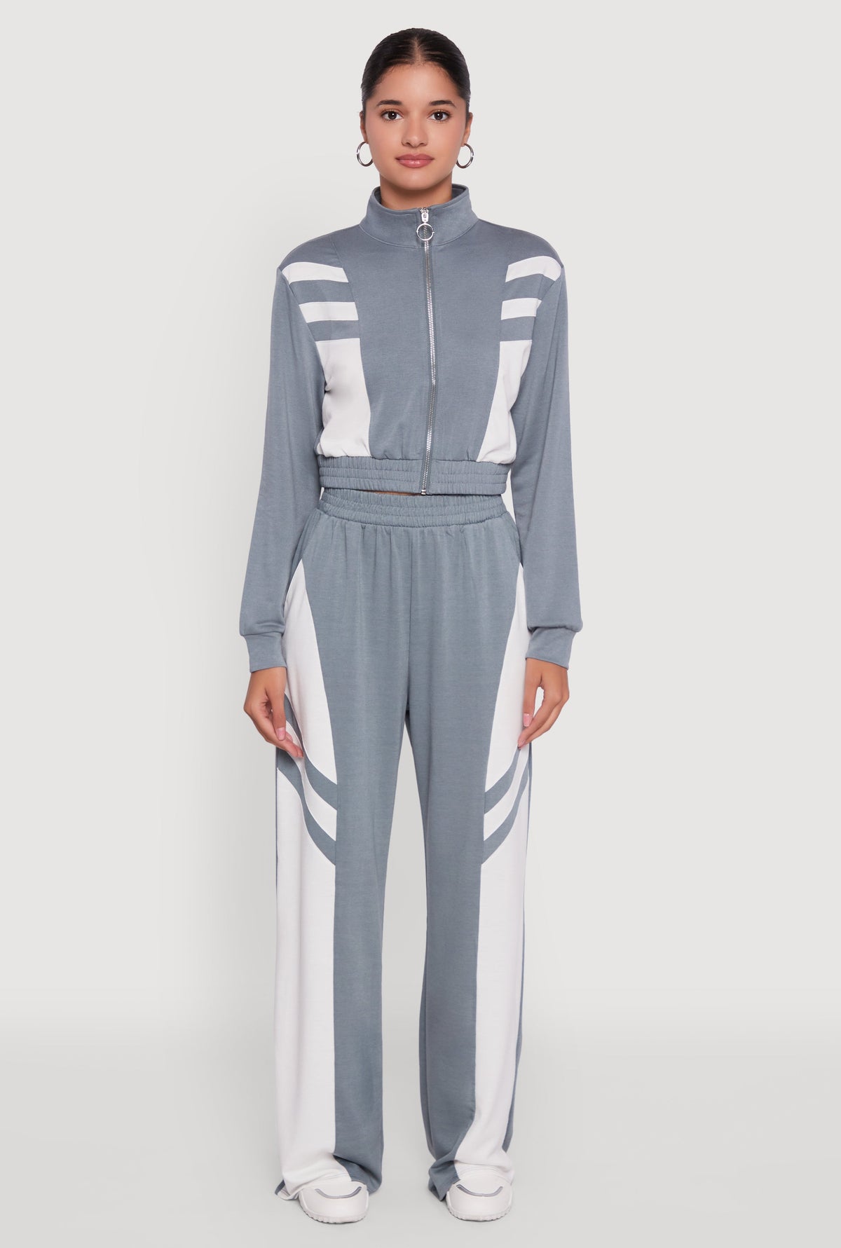 Color Block Cropped Zip Front Track Jacket