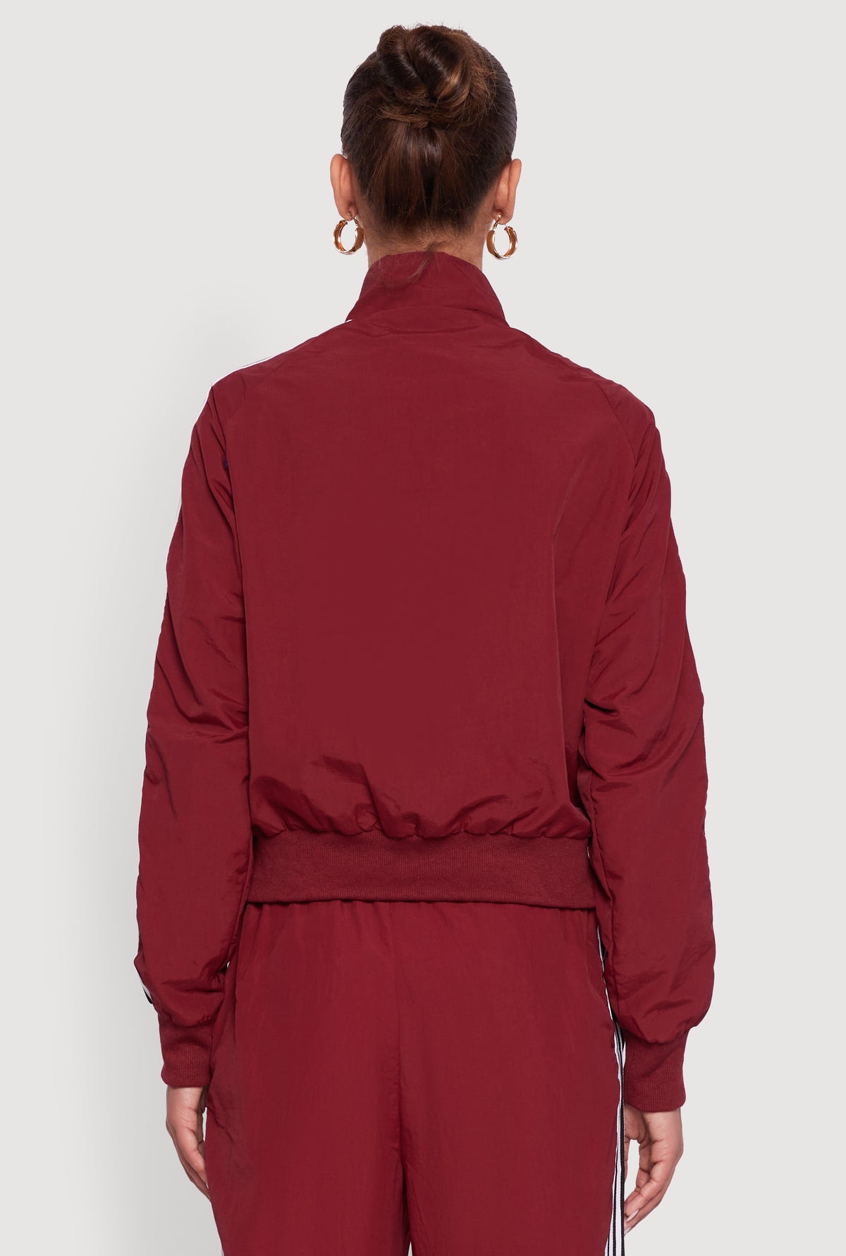 Side Striped Nylon Mock Neck Track Jacket