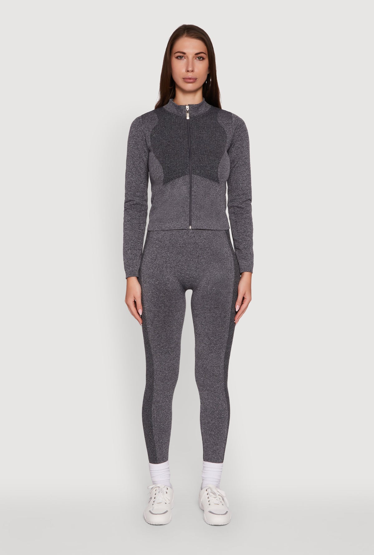 Seamless Marled Mock Neck Long Sleeve Track Jacket