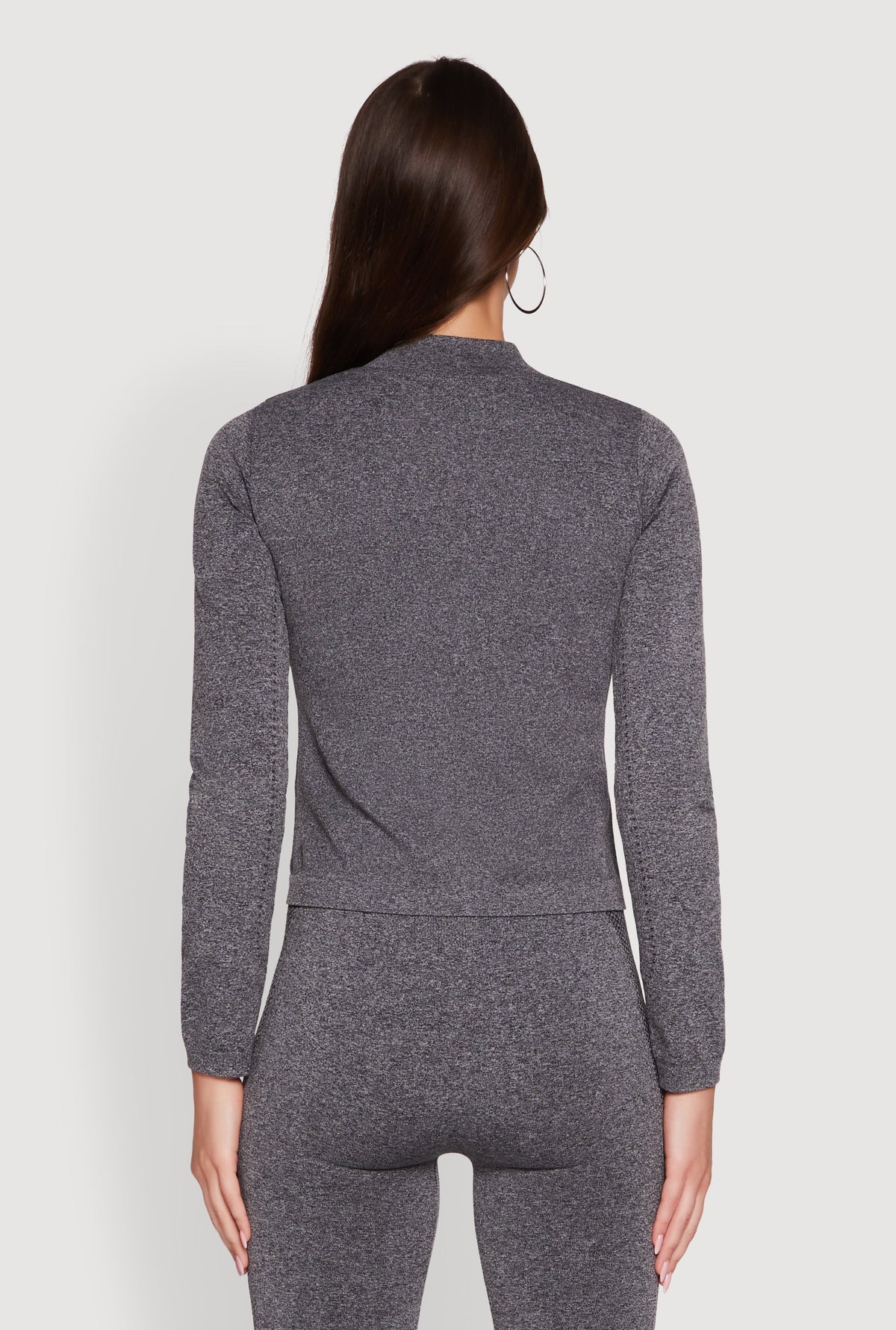 Seamless Marled Mock Neck Long Sleeve Track Jacket