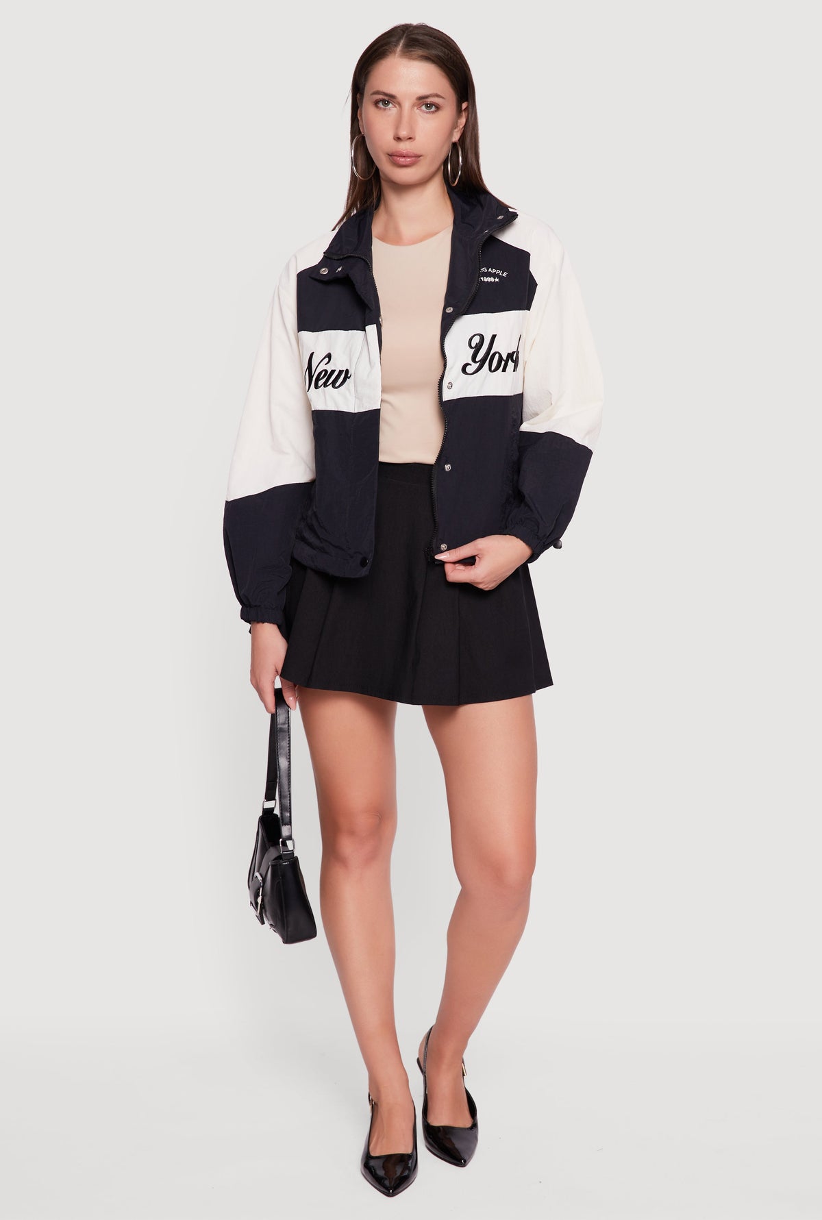 Color Blocked The Big Apple Graphic Windbreaker Jacket