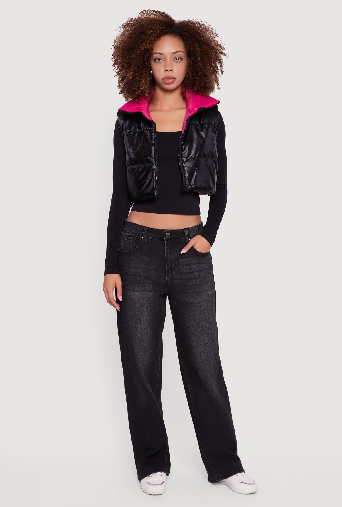 Foiled Metallic Cropped Puffer Vest
