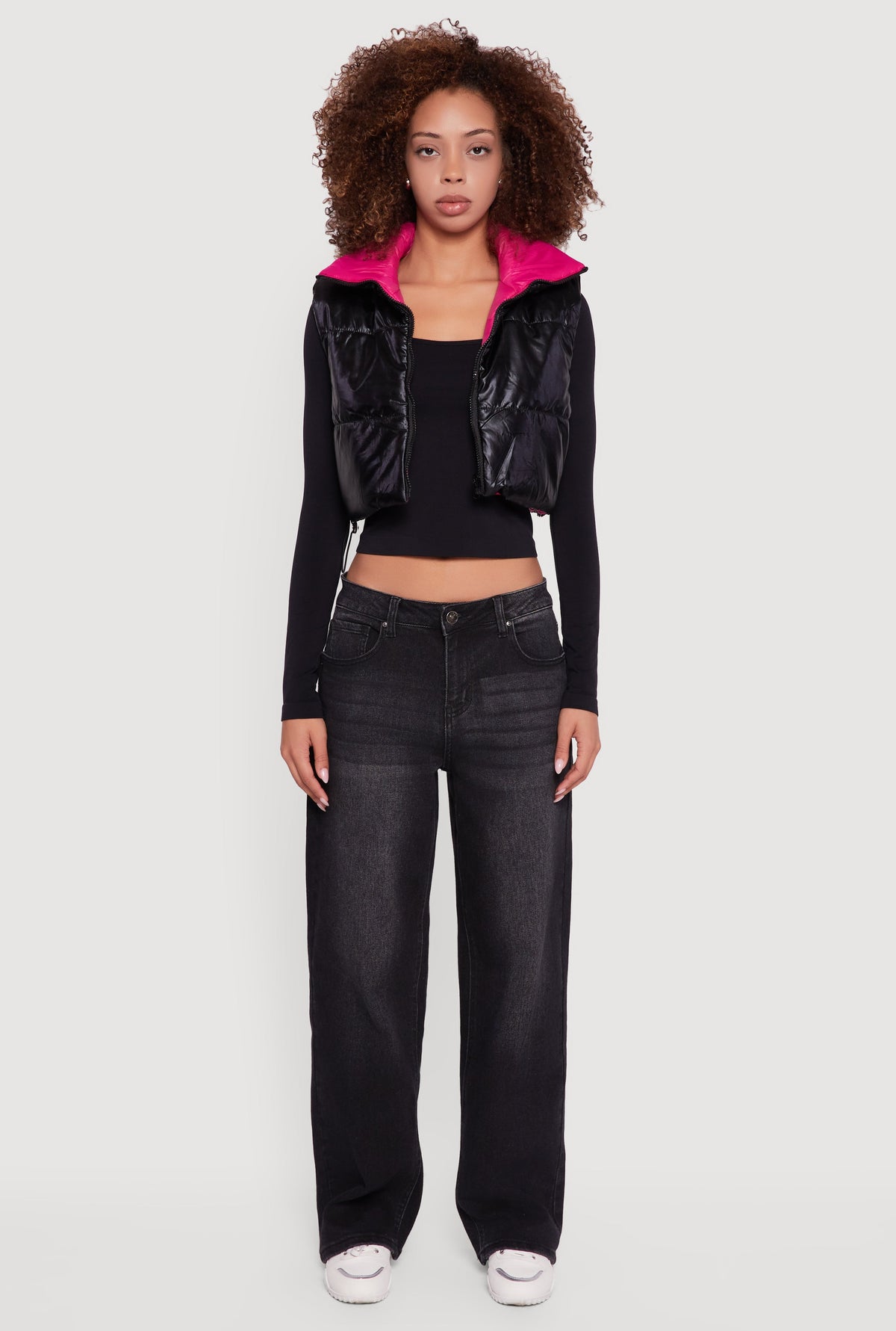 Foiled Metallic Cropped Puffer Vest